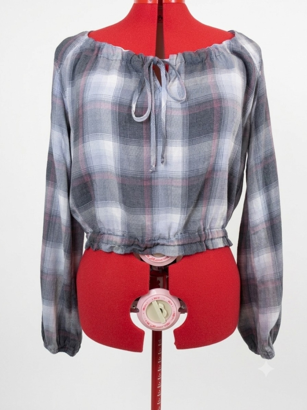 Anthropologie cloth & stone Plaid Off-Shoulder Tie-Front Boho Crop Top Small - Picture 2 of 4